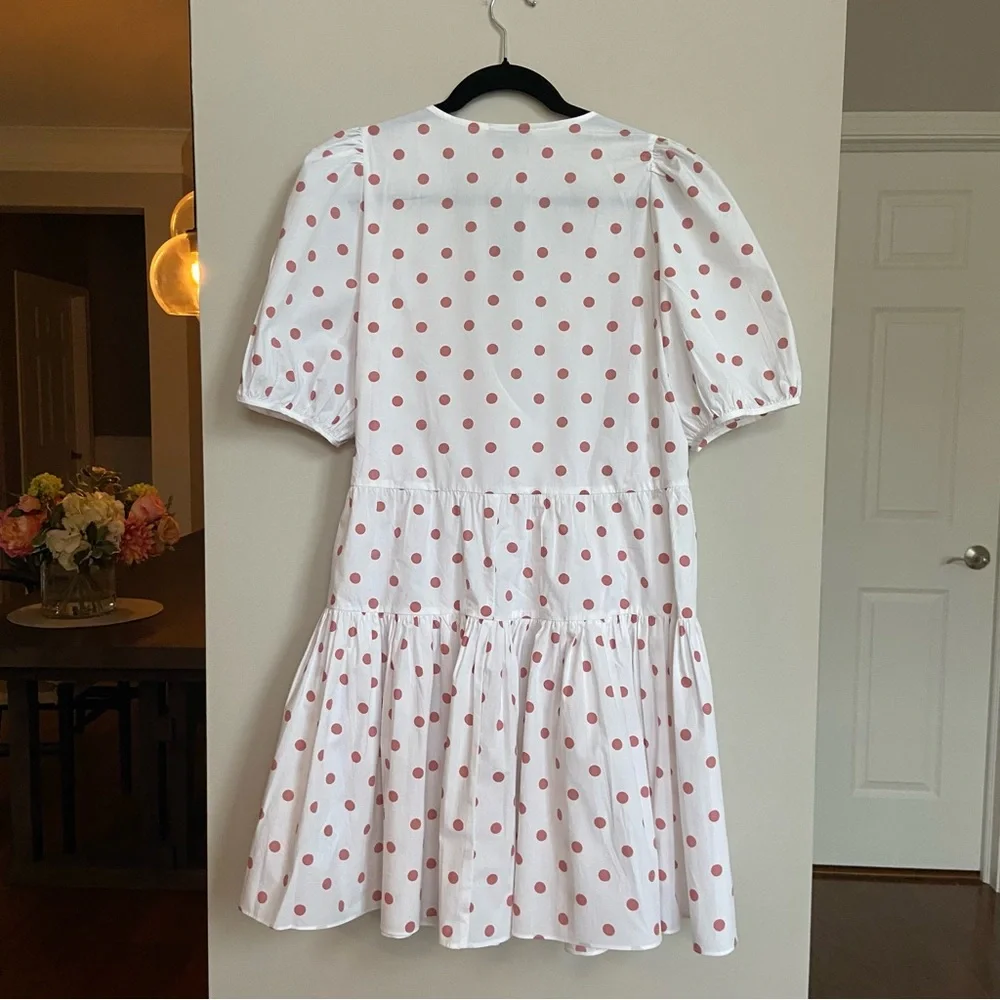 Polly & Esther White Wrap Midi Dress with Pink Polka Dots